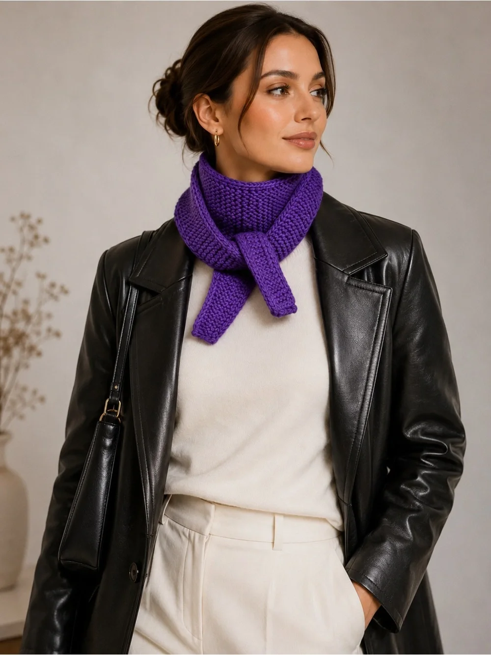 Sophie Purple Cashmere Scarf Womens Handmade Knit Neck Warmer Soft Cozy Gift